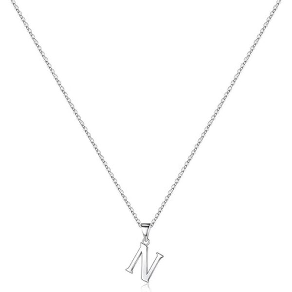 Catzon S925 Sterling Silver Initial Necklaces Dainty Hypoallergenic Pendant-N