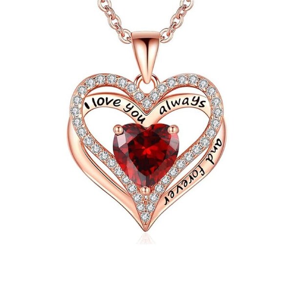 Catzon Heart Birthstone Pendant Necklace S925 Sterling Silver for Women-B-Jan