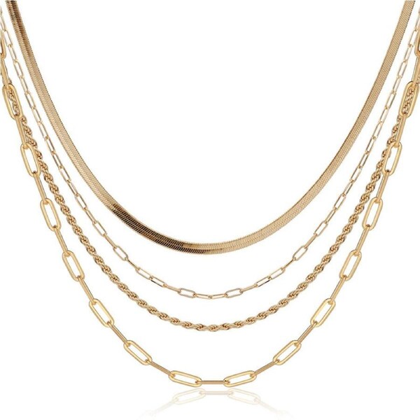 Catzon Layered Gold Plated Necklace for Women Stacked Simple Chain Jewelry-2