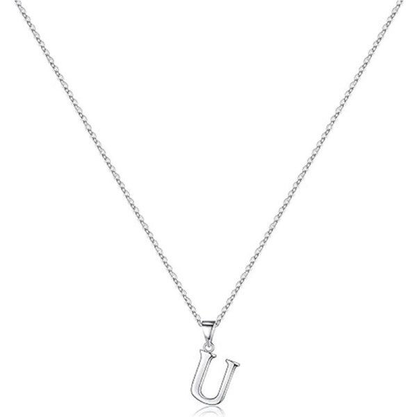 Catzon S925 Sterling Silver Initial Necklaces Dainty Hypoallergenic Pendant-U