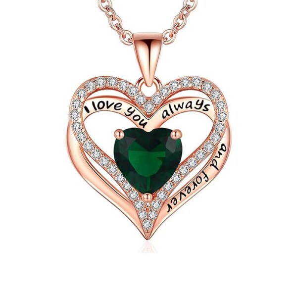 Catzon Heart Birthstone Pendant Necklace S925 Sterling Silver for Women-B-May