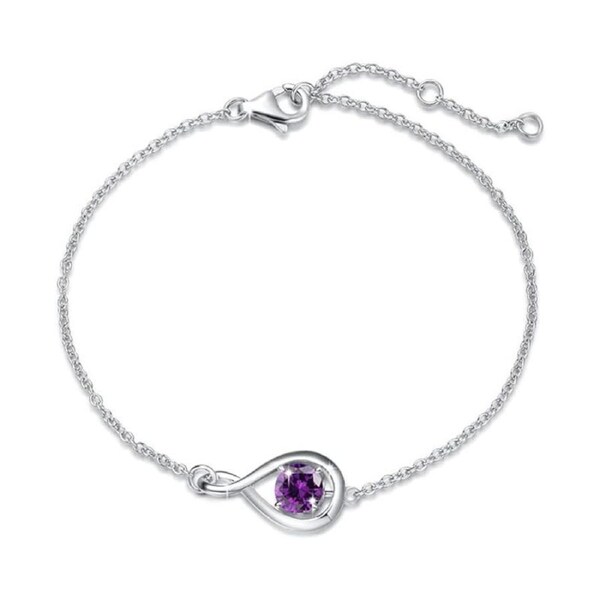 Catzon Infinity Birthstone Bracelet 925 Sterling Silver for Women Fine Jewelry-February