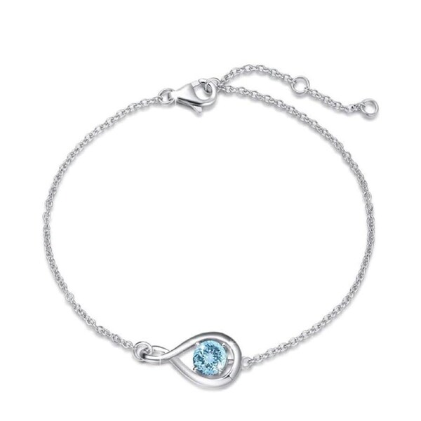 Catzon Infinity Birthstone Bracelet 925 Sterling Silver for Women Fine Jewelry-March