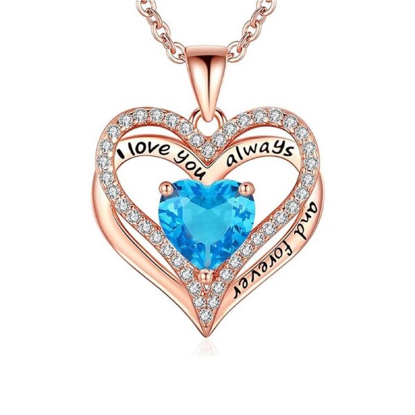 Catzon Heart Birthstone Pendant Necklace S925 Sterling Silver for Women-B-Dec