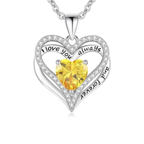 Catzon Heart Birthstone Pendant Necklace S925 Sterling Silver for Women-A-Nov