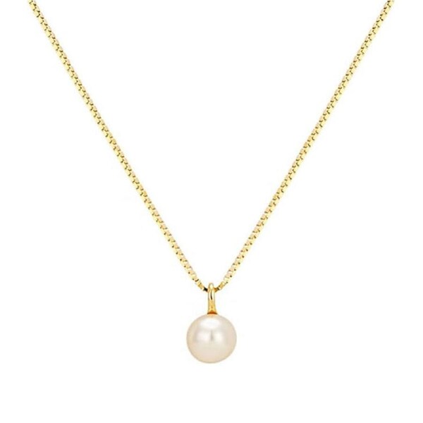 Catzon Single Pearl Necklace 925 Sterling Silver with 14K Gold Jewelry Gifts-Gold