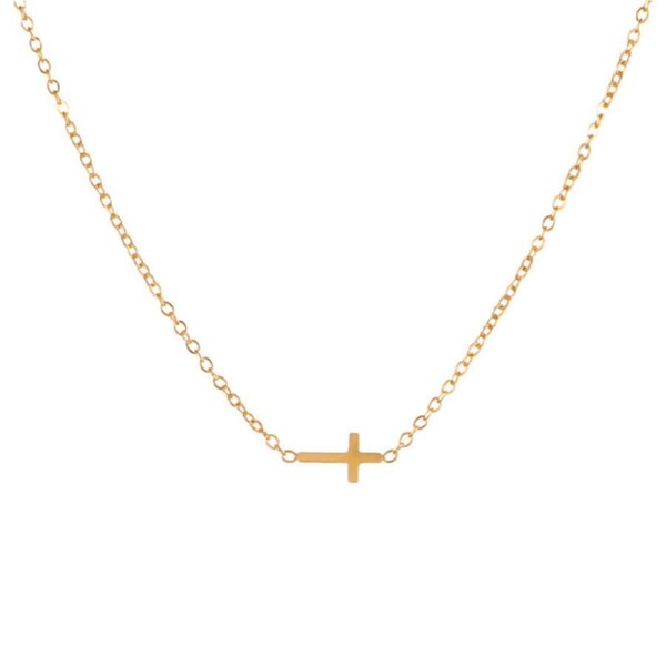 Catzon Cute Tiny Cross Necklace for Women 18K Gold Plated for Women-B