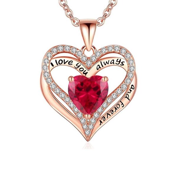 Catzon Heart Birthstone Pendant Necklace S925 Sterling Silver for Women-B-July