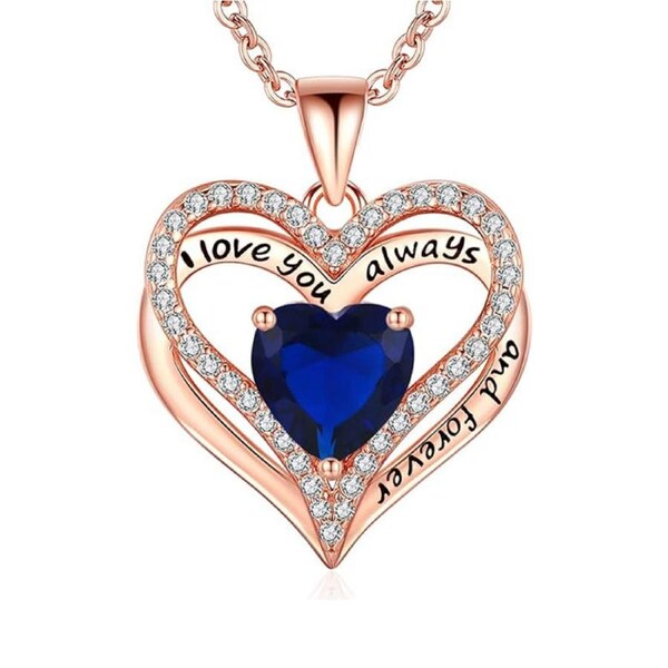 Catzon Heart Birthstone Pendant Necklace S925 Sterling Silver for Women-B-Sept