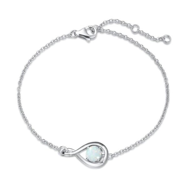 Catzon Infinity Birthstone Bracelet 925 Sterling Silver for Women Fine Jewelry-Opal