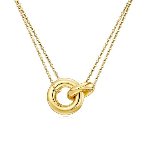 Catzon Interlocking Circle Necklace 18k Gold Plated Chain for Women