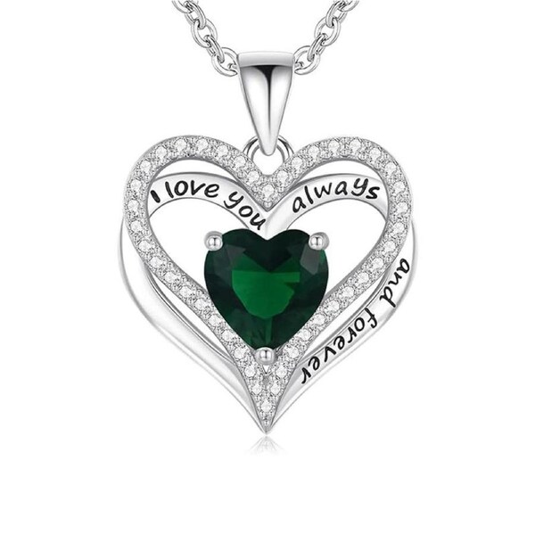 Catzon Heart Birthstone Pendant Necklace S925 Sterling Silver for Women-A-May