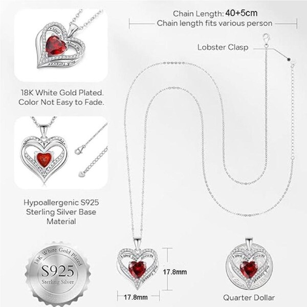 Catzon Heart Birthstone Pendant Necklace S925 Sterling Silver for Women-A-Jan