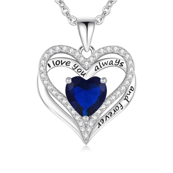 Catzon Heart Birthstone Pendant Necklace S925 Sterling Silver for Women-A-Sept