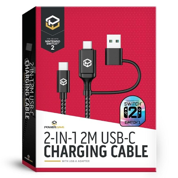 Powerwave 2-in-1 2M USB-C Charging Cable with USB-A Adapter for Nintendo Switch 2