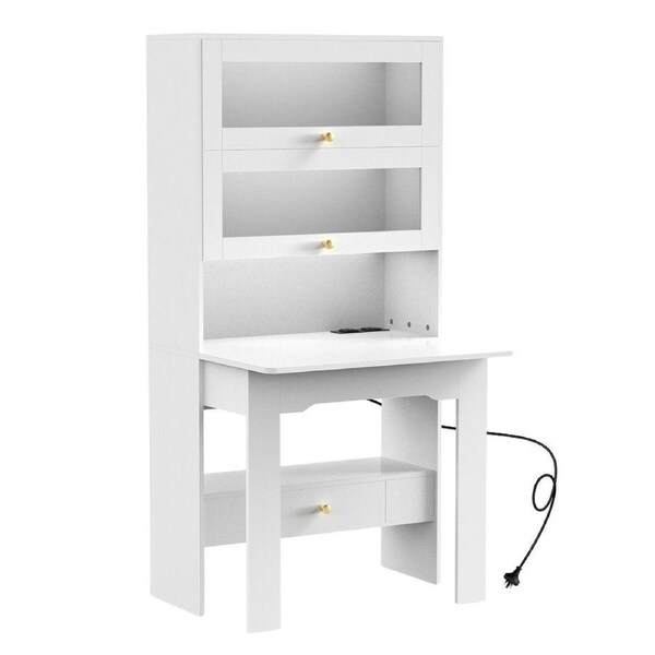 Computer Desk Bookshelf Office Study Work Folding Table Glass Shelving Bookcase Shelves Multifunctional Wooden Storage Organiser Furniture 80x31x160cm