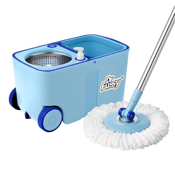 Spin Mop Bucket Tile Wood Floor Cleaner 4 Microfibre Heads Magic Wet Dry Twist Spinning Easy Cleaning System 360 Degree Rotating Adjustable Handle 11L