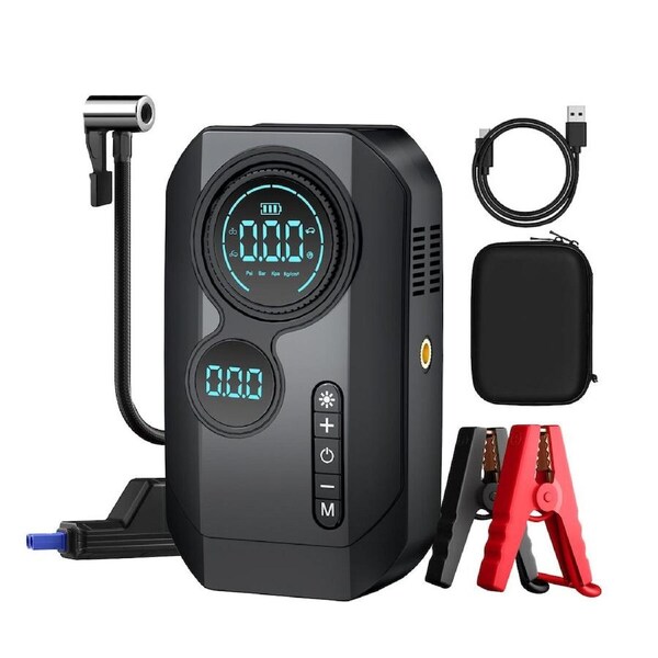 4IN1 Car Jump Starter Pack 12V Portable Auto Tyre Inflator Battery Charger Handheld Power Bank Compact Air Compressor Pump Booster Jumper LED Lights
