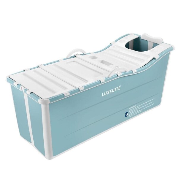 Large Bath Tub Soaking Water Bathtub Spa Baby Shower Foldable Portable Bathroom Freestanding Collapsible Modern Bucket Barrel Cover Pillow 133x54x59cm