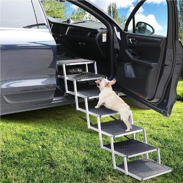Pawz 7 Steps Dog Ramp For Car Pet Stairs Steps Ladder Travel Foldable Portable