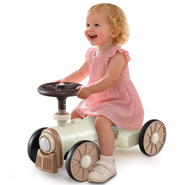 Costway Ride on Push Car Toy w/Storage & Train Whistle Sound Foot to Floor Scoot Ride Racer Beige