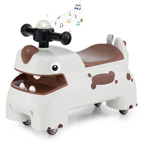 Costway Walking Sliding Car Foot to Floor Ride on Toy w/Sound & LED lights Dinosaur Design White