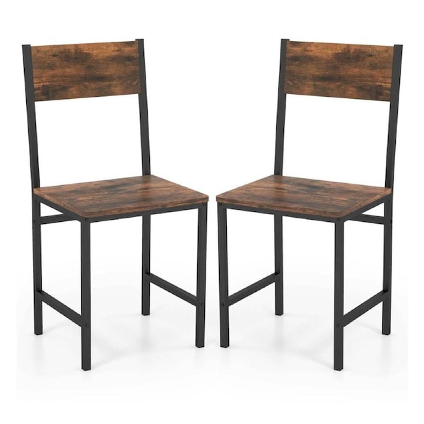 Costway Farmhouse Dining Chairs Set of 2 Metal Frame Accent Chairs w/Wide Comfy Seat & High Curved Back Kitchen