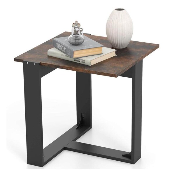 Costway End Table Industrial Sofa Side Table w/Metal Frame Square Nightstand for Bedside Living Bedroom