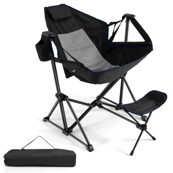 Costway Outdoor Foldable Chair w/Footrest for Beach Camping Picnic Black