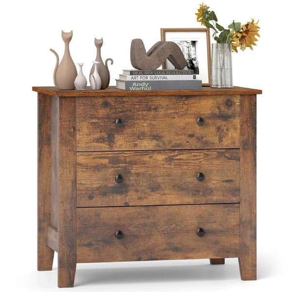 Costway 3-Drawer Wide Large Modern Dresser Chest Nightstand Bedside Storage Cabinet Closet Organizer