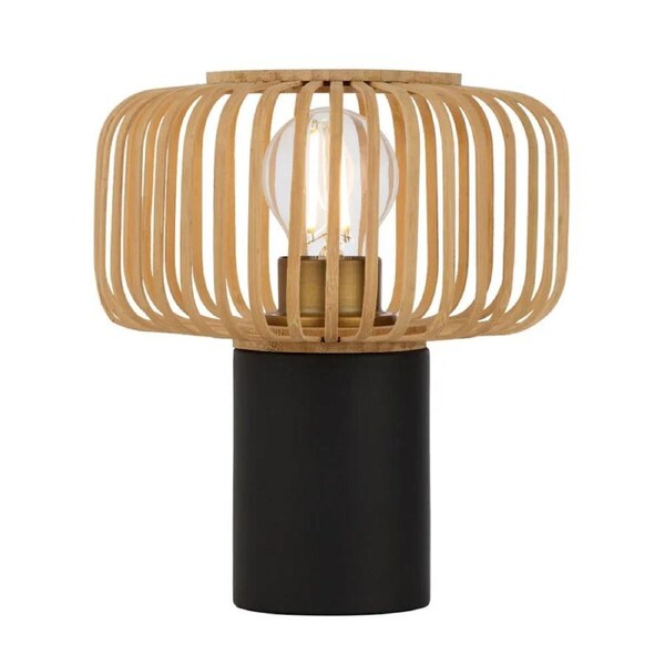 Sorens Contemporary Table Desk Lamp Light Bamboo Metal Black Natural Matte