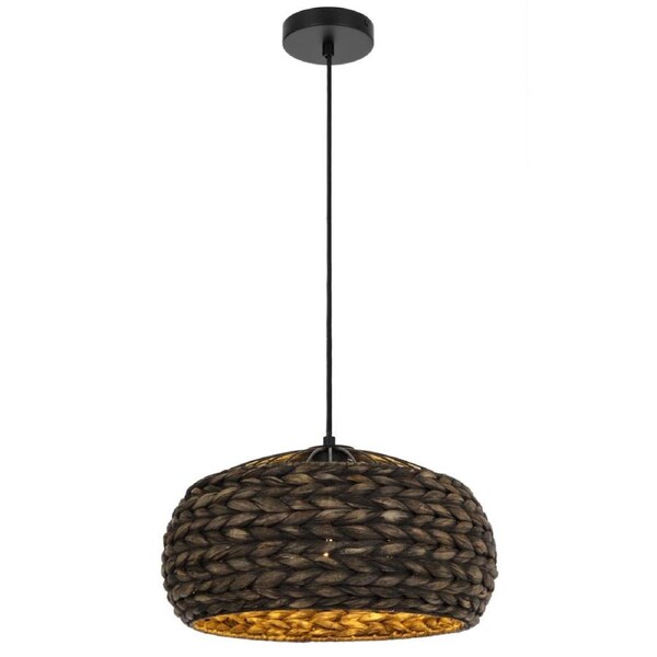 Antera Modern Pendant Hanging Lamp Light Metal Water Hyacinth Black Natural Matte
