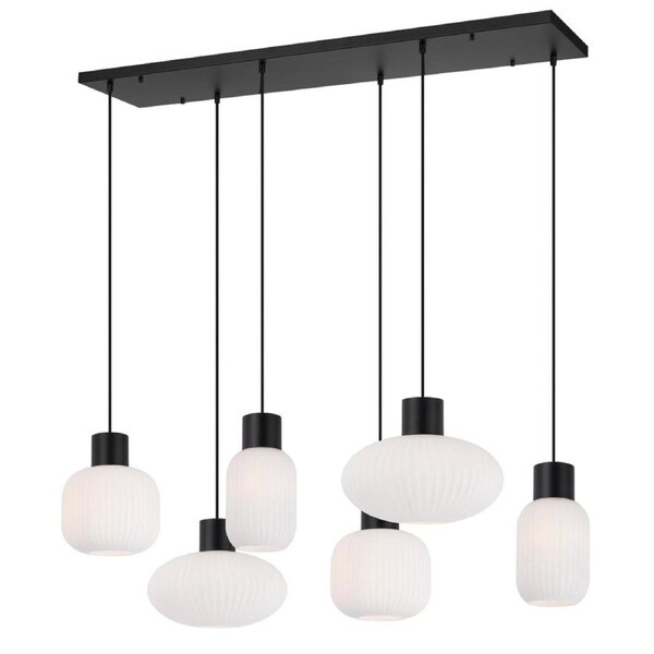 Nori Modern Pendant Hanging Lamp Light Glass Metal Opal Matt Black