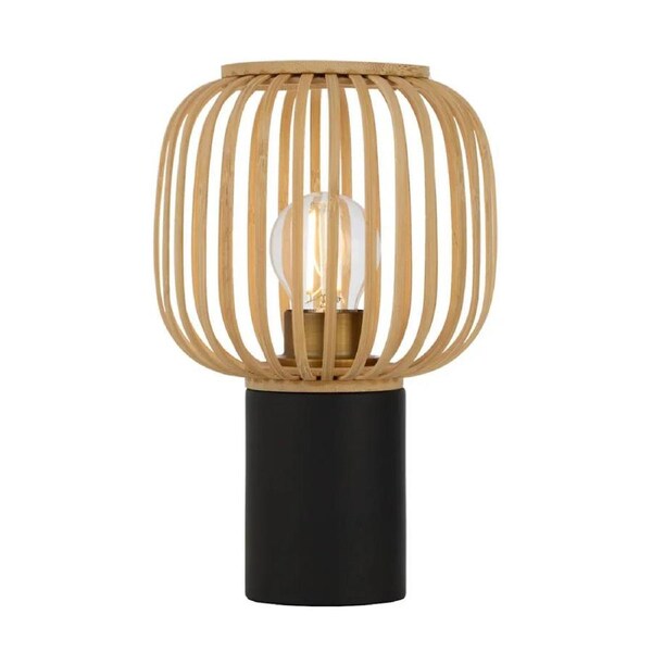 Sorens Contemporary Table Desk Lamp Light Bamboo Metal Black Natural Matte