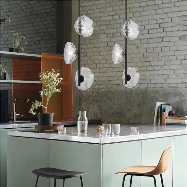 Zecca Contemporary Pendant Hanging Lamp Light Metal Glass Smoke Black Gloss