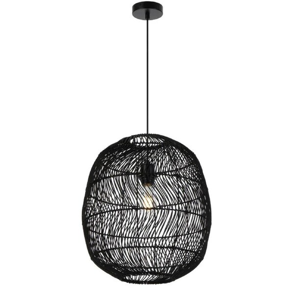 Rana Modern Pendant Hanging Lamp Light Metal Rattan Black