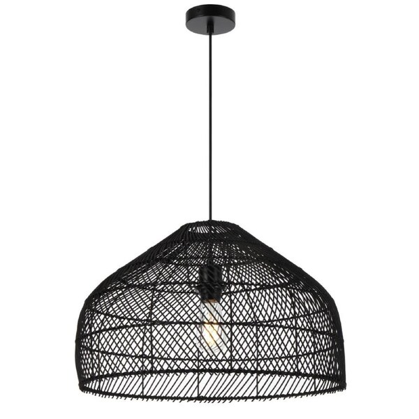 Frya Contemporary Pendant Hanging Lamp Light Metal Rattan Black