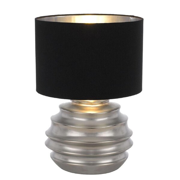 Aras Modern Table Desk Lamp Light Fabric Ceramic Silver Black Gloss