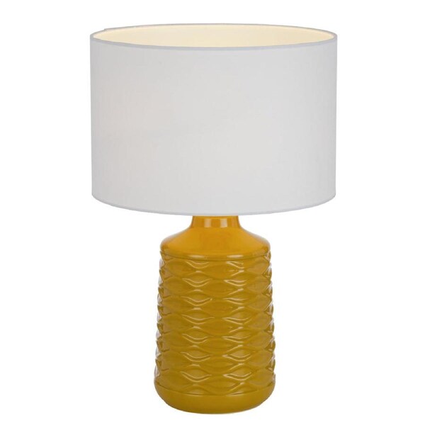 Agra Modern Table Desk Lamp Light Fabric Ceramic Butterscotch White Gloss