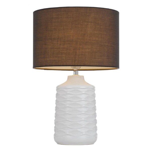 Agra Modern Table Desk Lamp Light Fabric Ceramic Grey White Gloss