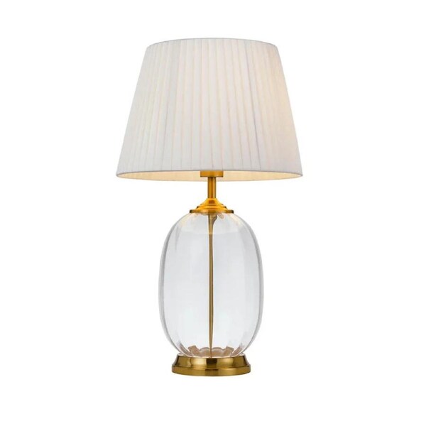 Perla Modern Table Desk Lamp Light Glass Metal Fabric Clear White Antique Gold