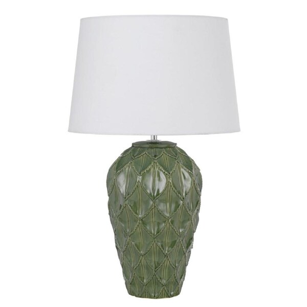 Madrid Contemporary Table Desk Lamp Light Fabric Ceramic White Green Gloss