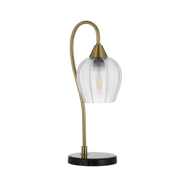 Azalea Contemporary Table Desk Lamp Light Marble Metal Glass Black Marble Antique Gold Clear Gloss