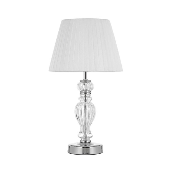 Cadiz Modern Table Desk Lamp Light Metal Glass Fabric Chrome White Gloss