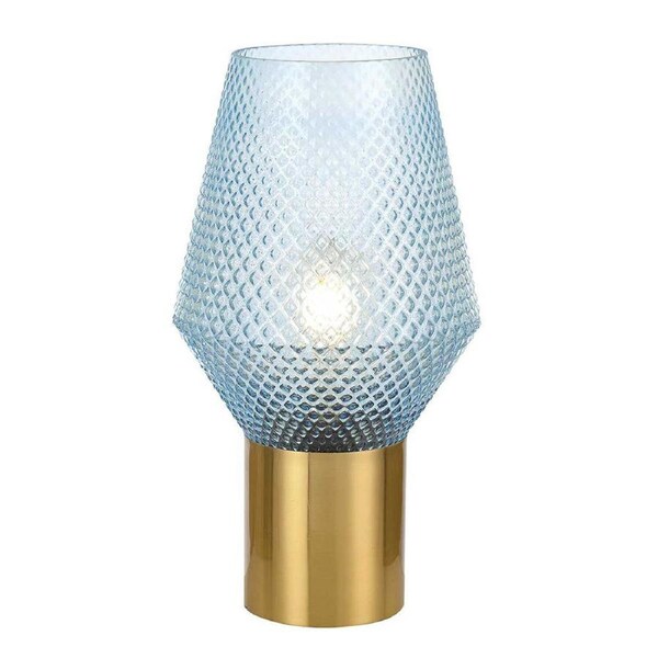 Rene Industrial Table Desk Lamp Light Glass Metal Blue Antique Gold