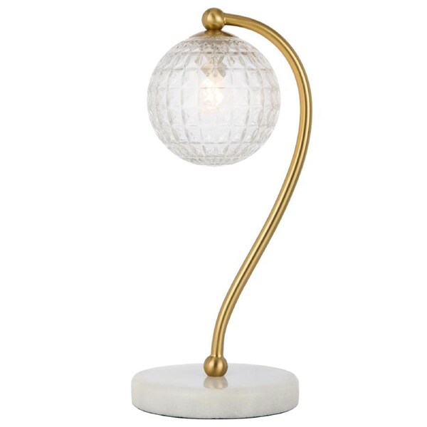Felton Modern Table Desk Lamp Light Glass Metal Antique Gold Clear White Marble Polished
