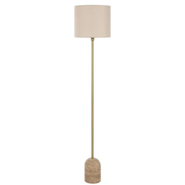Livia Modern Standing Floor Lamp Light Foot Switch Travertine Fabric Metal Beige Antique Gold Cream Gloss