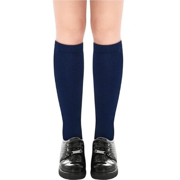 1x Pair School Uniform Knee High Socks Cotton Rich Girls Boys Kids - Navy 2-8 (10-12 Years Old)