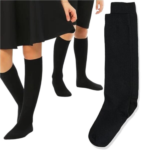 1x Pair School Uniform Knee High Socks Cotton Rich Girls Boys Kids - Black 9-12 (5-8 Years Old)