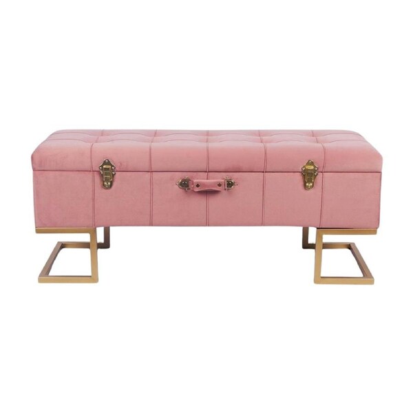 KD Storage Ottoman in Velvet Pink in gold iron base